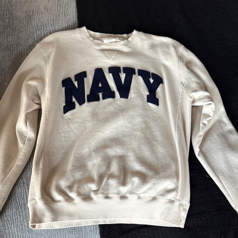 Blue 84 Cream Sweater with Navy Lettering